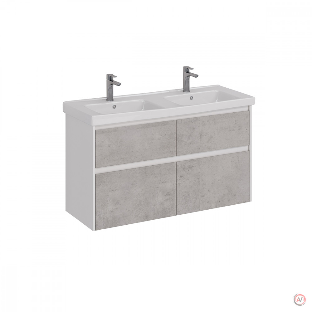 Тумба Lemark COMBI 125 см под 2 раковины, подвесная/напольная,4 ящика, цвет фасада: Бетон, цвет корпуса: Белый глянец